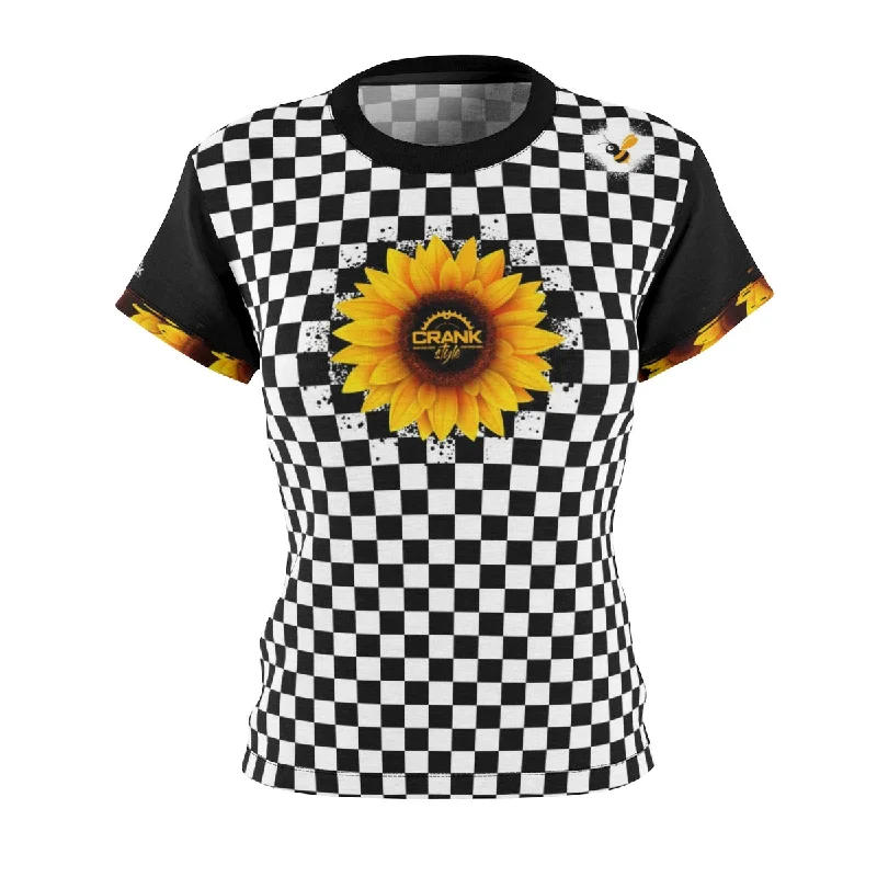 Women's Bee Sunflower Checker MTB Jersey Ruby Red Jersey Shirt